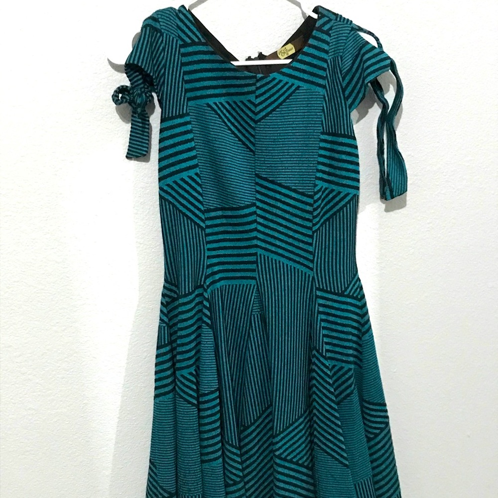 Green striped pattern Skater Gilda Dress